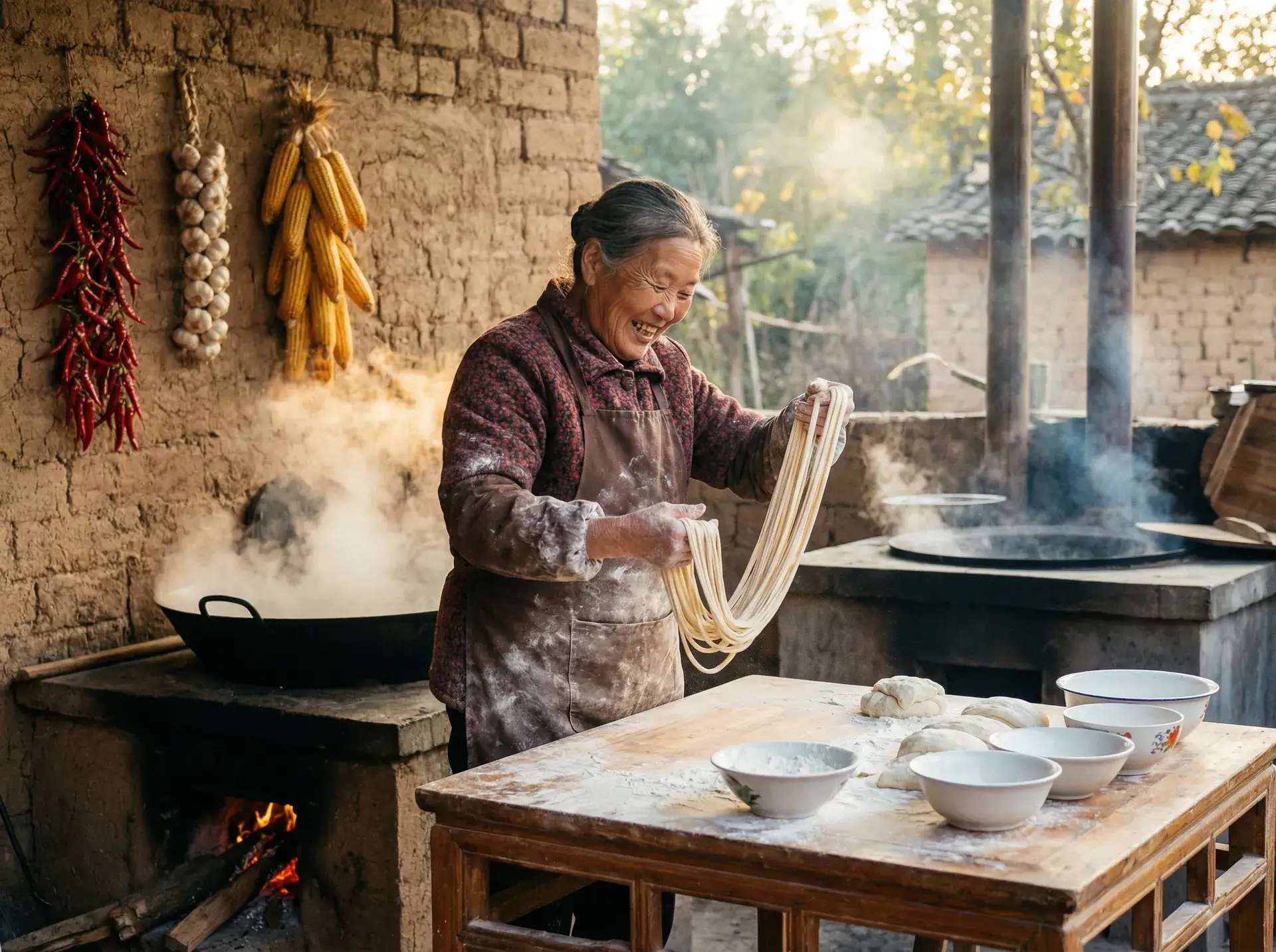 农家大嫂手擀面 - 黑丝捆绑 乡村美食